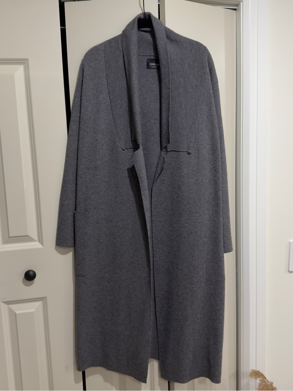 Zara Charcoal Open-Front Long Knit Cape Coat